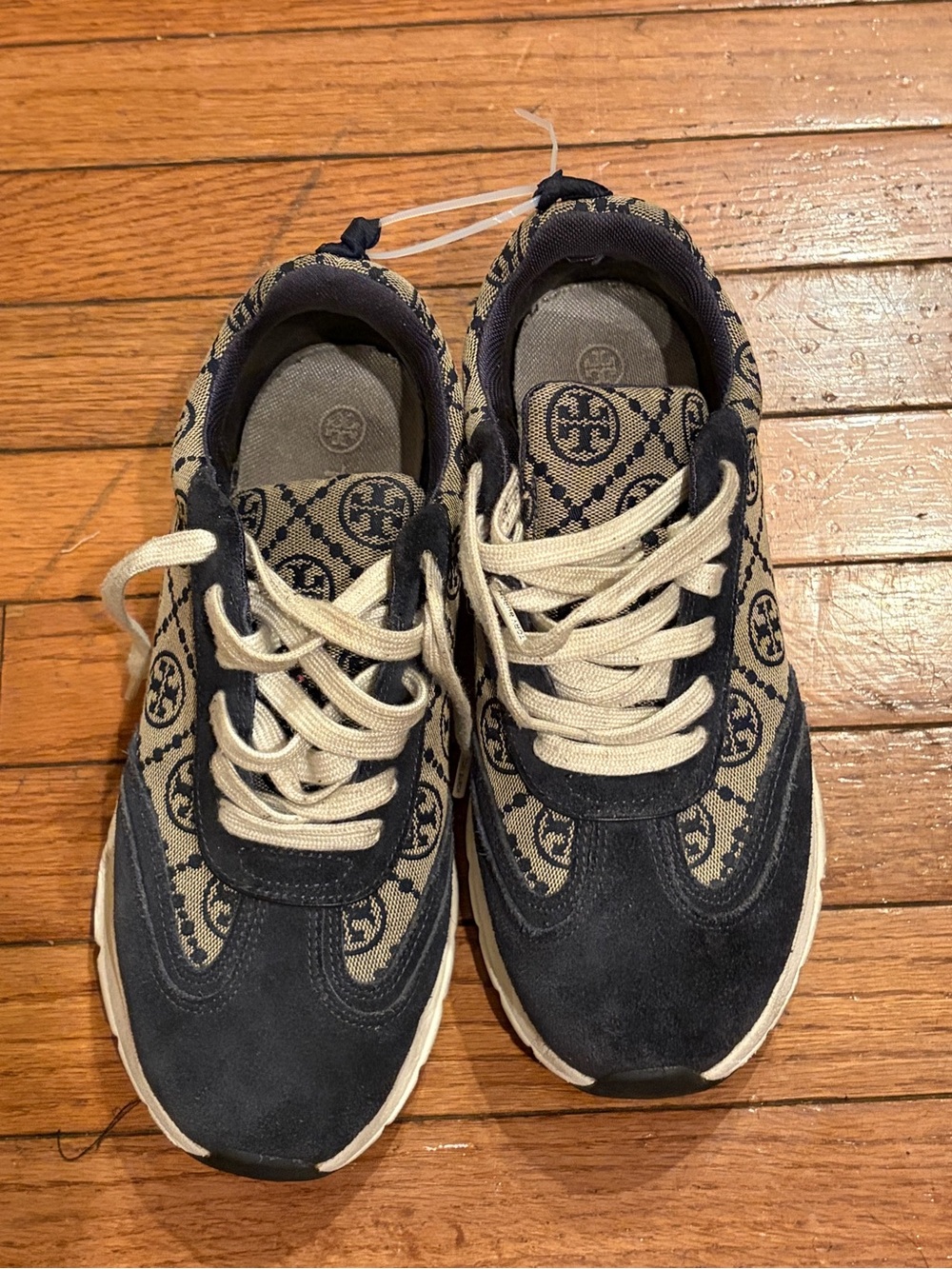 Tory Burch T Monogram Good Luck Trainer Sneakers Navy Size 8 Style #87331